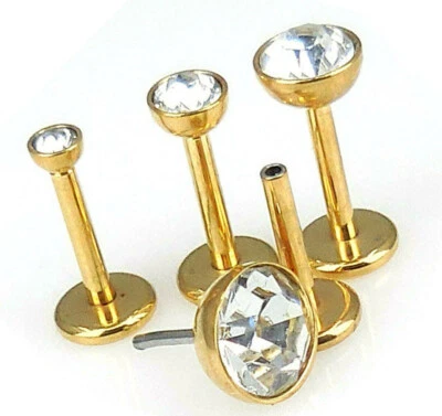 Pendiente tono dorado sin hilo nariz circonita cúbica transparente 6-8 mm hélice anillos de pasador 18G 16G Foto 1 de 3