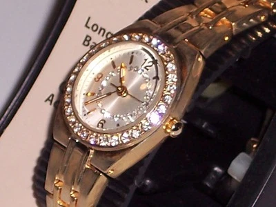 FMD Crystal Bezel Gold-Tone Watch Accent Dial Japan Quartz Arabic Numerals  - image 1 of 4