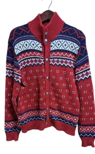 VTG Polo Ralph Lauren Sweater Men Sz M Red Linen Blend Fair Isle Buffalo Nickel - Picture 1 of 7