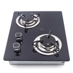 2 Burners LPG Gas Stove Hob Tempered Glass Cooktop Boat Caravan RV Camper Black - Bild 1 von 10