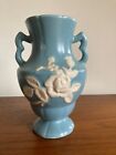 Weller Pottery Vase Cameo. Blue w/white rose. 7.25
