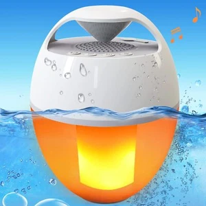Floating Bluetooth Pool Speakers with Flame Lights,360° Surround Stereo Sound - Picture 1 of 7