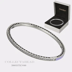 Authentic Pandora Silver Hearts Lavender Enamel Bangle w/ BOX 6.9" 590537EN66-2 - Picture 1 of 1