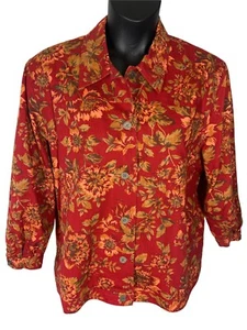Chaqueta Para Mujer Alfred Dunner Hojas Rojas Floral Abotonada Otoño Otoño Talla 20 - Imagen 1 de 7