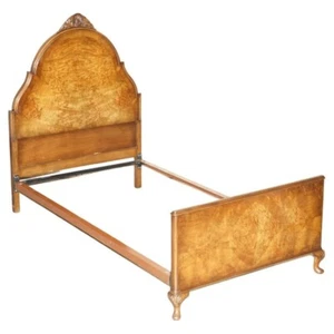 STUNNING CIRCA 1900 BURR WALNUT ENGLISH BEDSTEAD FRAME PART SUITE QUEEN ANNE HB - Picture 1 of 20