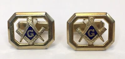 Abotoaduras maçônicas assinadas Anson vintage tom dourado "G" maçonaria - Imagem 1 de 4