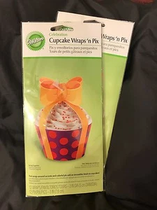 Wilton•Celebration Bow Cupcake Wraps/Picks•2-12 ct.packs=24•Purple/Red Polka Dot - Picture 1 of 2