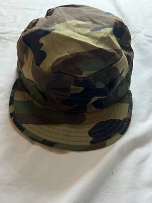 Woodland Camouflage Cap w Ear Flaps SZ  7 3/8 Army Issued Class 1 Atlas Headwear - Image 1 of 4