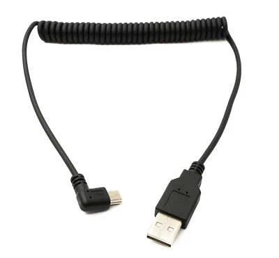 Câble USB 2.0 120 cm Type A Mâle vers Mini B Mâle Spirale Angle en Noir - Photo 1/4