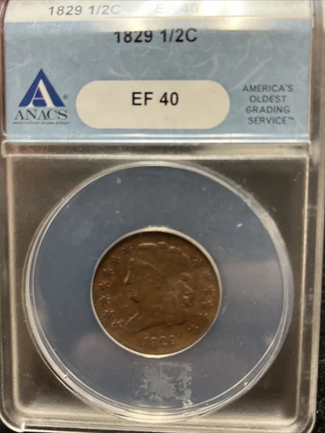 1829 Classic Head US Copper Half Cent 1/2C ANACS XF 40 Cover