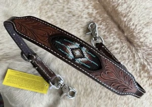 Two Tone Top Grain Leather Beaded Western Wither Strap - Picture 1 of 5