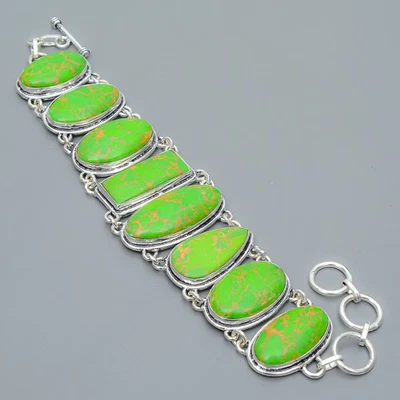 Brazalete de eslabones de plata de ley 925 turquesa verde cobre 7,99" T31 Foto 1 de 4