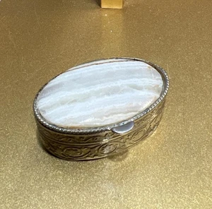 Vintage ovale Perlmutt Schmuckschatulle goldfarben  - Bild 1 von 9