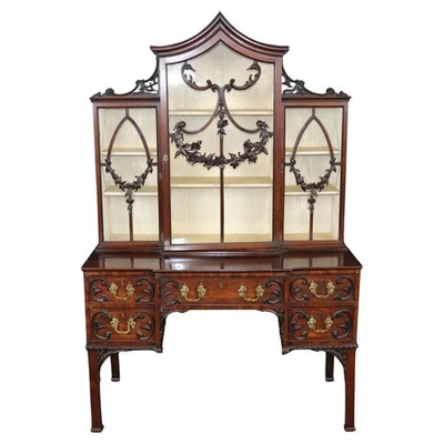 Fine Quality English Georgian Mahogany Carved Gothic Style China Cabinet Vitrine - Image 1 of 4