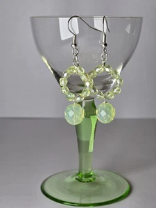 Handmade Opalesent And Iridescent Czech Uranium Glass Drop Earrings - Picture 1 of 3
