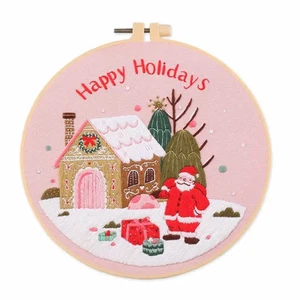 Holiday Christmas Embroidery Kit Stamped Fabric, Floss & Needle New - Picture 1 of 4