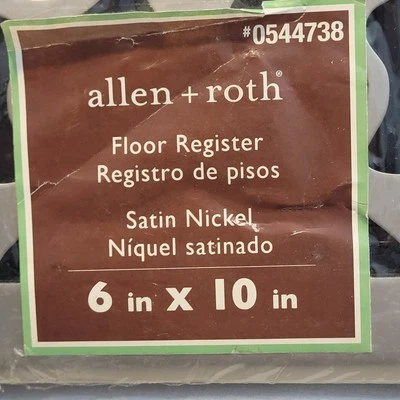 Allen & Roth Floor Register Satin Nickel Duct Opening 6" x 10" 0544738  - Image 1 of 4