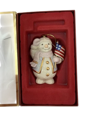 Lenox NUEVO Porcelana MUÑECO DE NIEVE PATRIÓTICO Vacaciones 2002 Árbol de Navidad Adorno Foto 1 de 4