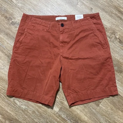 Billy Reid Wynn Shorts Men’s 34 Red Rust Orange 8” Flat Front Chino Linen Cotton - Image 1 of 4