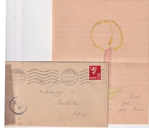 WW2 Sandefjord Norway 1944 Childs Letter - Drawing to Stockholm Ao Censor Oslo - Picture 1 of 4
