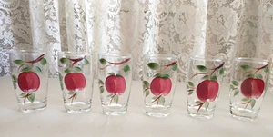 6 RARE VINTAGE BLUE RIDGE SOUTHERN POTTERIES RED AUTUMN APPLE JUICE GLASSES EXC  - Picture 1 of 7
