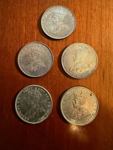 AUSTRALIA  1935  1 SHILLING SILVER COINS, XF to ALMOST UNCIRCULATED LOT OF (5) - Picture 1 of 2