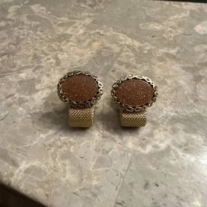 Vtg Anson Goldstone Modernist Cufflinks Wraparound Mesh Gold Tone Crystal Glass - Picture 1 of 4