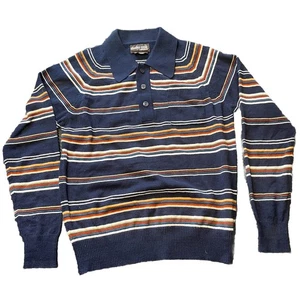 Vintage 70s Studio One by Campus Striped Collared Pullover Shirt Men Large - Picture 1 of 8
