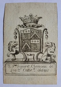 EX LIBRIS ARMORIE DE JEAN FRANCOIS SEGURET / CHANOINE CATHEDRALE D'ALES XVIIIE - Picture 1 of 2