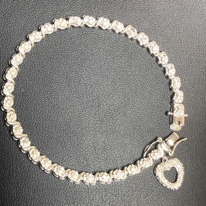 8329 Ross Simons Esterlina 925 Corazón Dije Diamante Acento Pulsera 7.5" 11.4g - Imagen 1 de 3