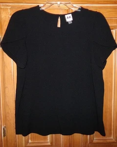 ANNE KLEIN WOMENS SIZE M BLACK POLY SHORT TULIPED SLEEVES KNIT TOP - Picture 1 of 2