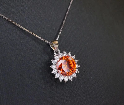 Sun stone Necklace - Sunstone Pendant - Red Orange Tangerine Sapphire Solitaire - Image 1 of 4