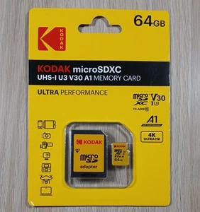 Carte Mémoire Micro SDXC UHS-1 U3 64GB + Adaptateur Carte KODAK - Zdjęcie 1 z 4