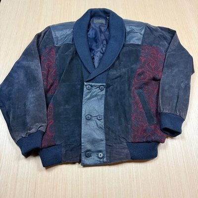 Саксонский кожаный свитер винтажный кардиган 90-х мужской замшевый вязаный геометрический Cosby - Изображение 1 из 4