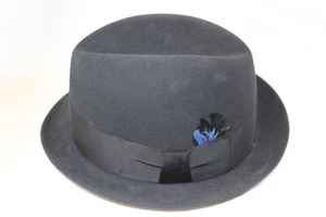 Vtg Resistol Self-Conforming Hat Fedora Black w/Blue Black Feather Original Box - Picture 1 of 12