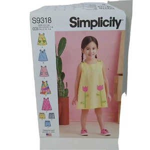 Simplicity S9318 Girls 1-4 Dress Top Shorts sewing pattern New - Picture 1 of 3