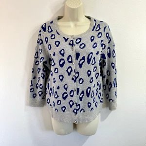 Banana Republic Cardigan Sweater Size Medium M Wool Knit Leopard Gray Blue - Picture 1 of 9