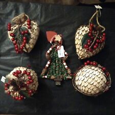 Lot of 5 Kohl's Lodge Ornaments Hearts Bulbs Tree pinecone berries   NWT feather