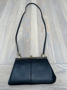 Jane Shilton Black Leather Evening Bag With Gold Hardware - Picture 1 of 7