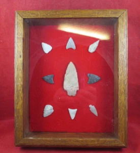 OHIO - TEXAS-Missouri ( 9 ) Authentic Arrowheads shadowbox w provenance - Picture 1 of 17