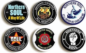 6 x NORTHERN SOUL BADGES BUTTONS PINS (1inch/25mm) WIGAN CASINO KEEP THE FAITH - Picture 1 of 7