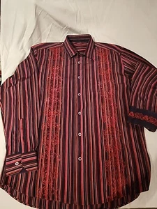 Luchiano Visconti Mens Shirt XL Filigree Scroll Floral Blue Red Stripe PrintCuff - Picture 1 of 14