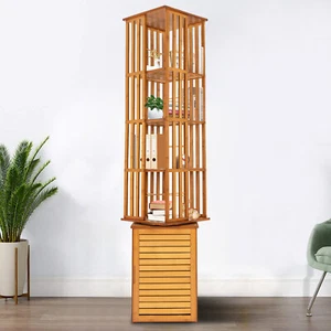 6-Tier Home Office Corner Book Shelf Bamboo 360?? Rotating Storage Display Rack - Picture 1 of 12