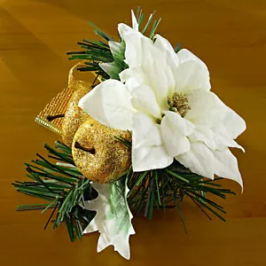 NEW! Artificial Faux White POINSETTIA Flower Bouquet Christmas Festive decorated - Picture 1 of 2