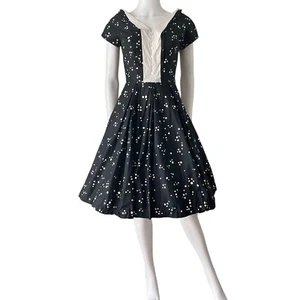 Vestido Rockabilly Vintage Años 50 Trontz California, XS/S, Blanco y Negro con Manchas - Imagen 1 de 12
