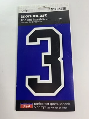 SEI Flocked Transfer 5 inch Number 3 Iron-on Art 885616 varsity athlete Black - Image 1 of 2