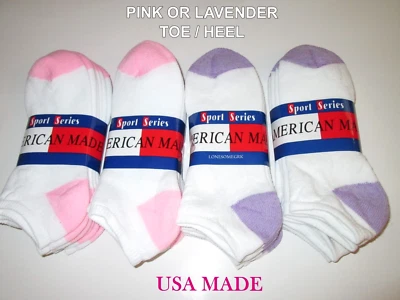 6 Pairs Womens Cotton White No Show Sport Socks Medium Weight USA Made Free Ship - Image 1 of 4