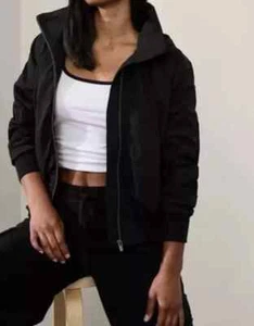 ATHLETA Jetset Bomber Jacket Water Repellent Rain Black MEDIUM M #818839 NEW - Picture 1 of 4