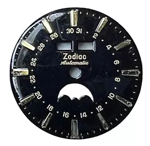 Zodiac Triple Date Calendar Moon Phase Replacement Black Watch Dial 30mm - Picture 1 of 3