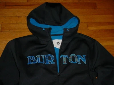 Vintage Burton Full Zip Hoodie Jacket Black/blue-logo Bonded Fleece Men's Small - Image 1 of 3